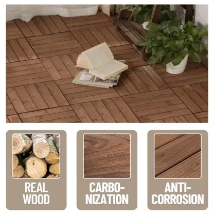 WoodyTile™ Свързващи дървени подови плочки - 12 бр (30x30cm) = 1,08 m²