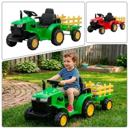 FarmRider™ trattore elettrico cavalcabile per bambini con rimorchio