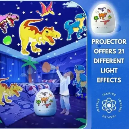 DinoGlow™ proiettore LED a forma di uovo di dinosauro con 21 temi
