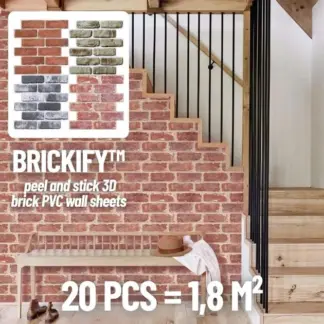 Brickify™ Pannelli murali in PVC effetto mattone 3D autoadesivi - 20 pezzi (1,8 m²)