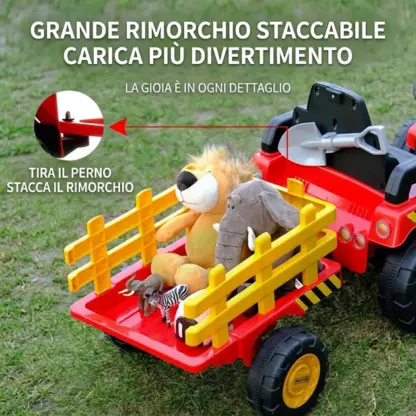 FarmRider™ trattore elettrico cavalcabile per bambini con rimorchio