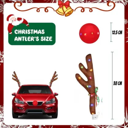 SantaRide™ Božićni komplet za ukrašavanje automobila s motivom kišnog jelena i svjetlima-middle