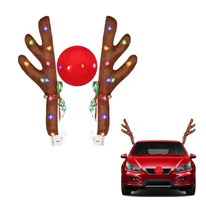 SantaRide™ Božićni komplet za ukrašavanje automobila s motivom kišnog jelena i svjetlima