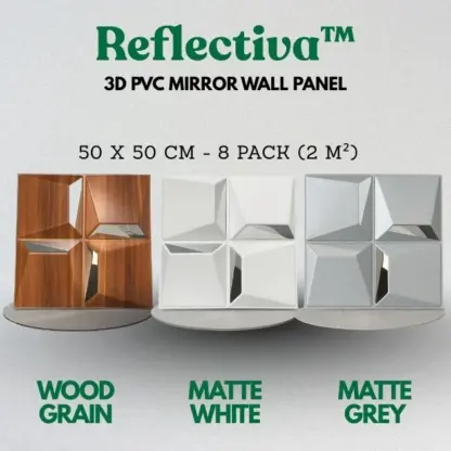 Reflectiva™ 3D PVC tükör falpanel 50 x 50 cm - 8 csomagban