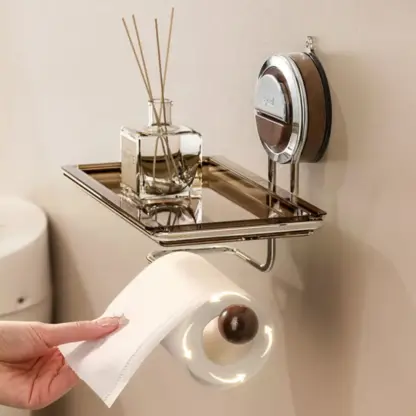 VeloraLuxe™ vákuumos rögzítésű WC-papír tartó polccal