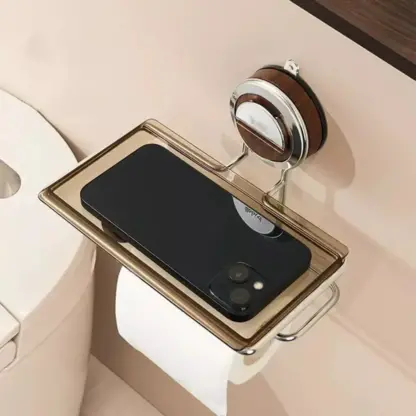 VeloraLuxe™ vákuumos rögzítésű WC-papír tartó polccal