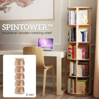 SpinTower™ daugiaaukštė medinė sukamoji lentyna