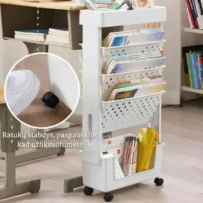 BookCart™ penkiaaukštė knygų lentyna ant ratukų