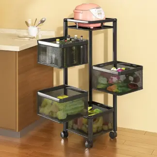 SpinRack™ rotējošie plauktu ratiņi — 4 līmeņi