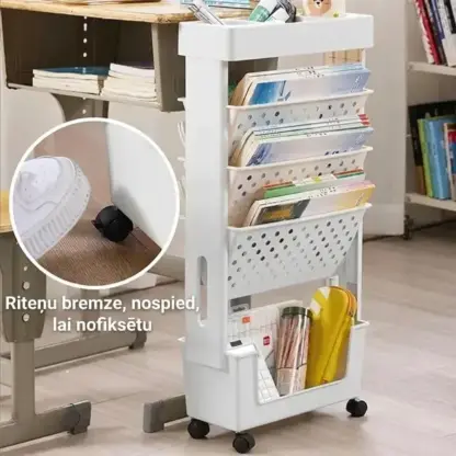 BookCart™ piecu līmeņu pārvietojamais grāmatu plaukts