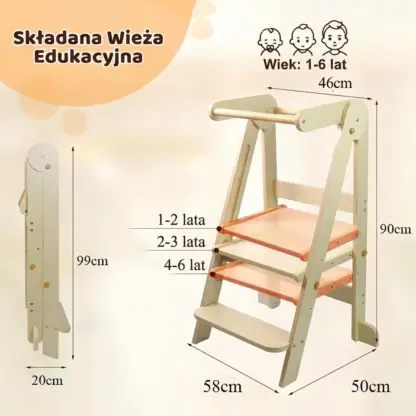 BabyTower™ drewniana regulowana wieża do nauki-middle