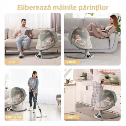 Balansoar electric cu telecomandă pentru bebeluși RockyBaby™