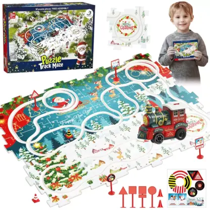 MerryRail™ Pistă puzzle de Crăciun cu tren electric - 25 buc