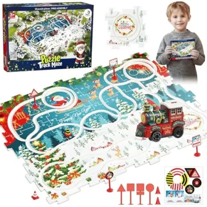 MerryRail™ Pistă puzzle de Crăciun cu tren electric - 25 buc