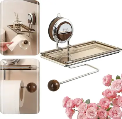 VeloraLuxe™ držiak na toaletný papier s prísavkou a poličkou