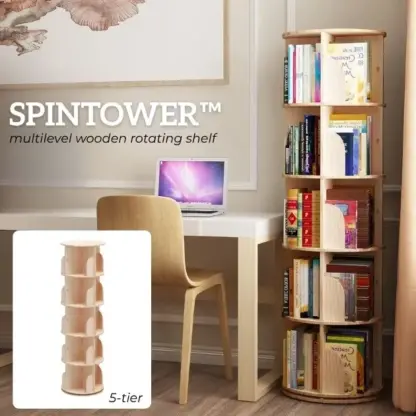 SpinTower™ viacúrovňový drevený otáčací regál