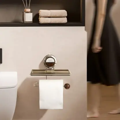 VeloraLuxe™ držiak na toaletný papier s prísavkou a poličkou